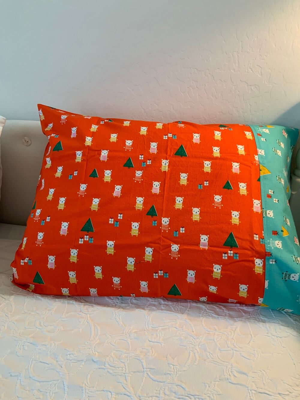 Handmade Christmas Cat Pillowcase Set: Ruby Star Society Quilting Cotton